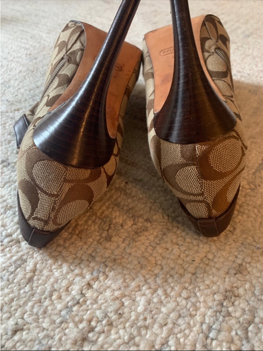 Coach Signature Khaki Heeled Booties Shoes Boots Heels Legacy Brown / Size 10 - Picture 6 of 7